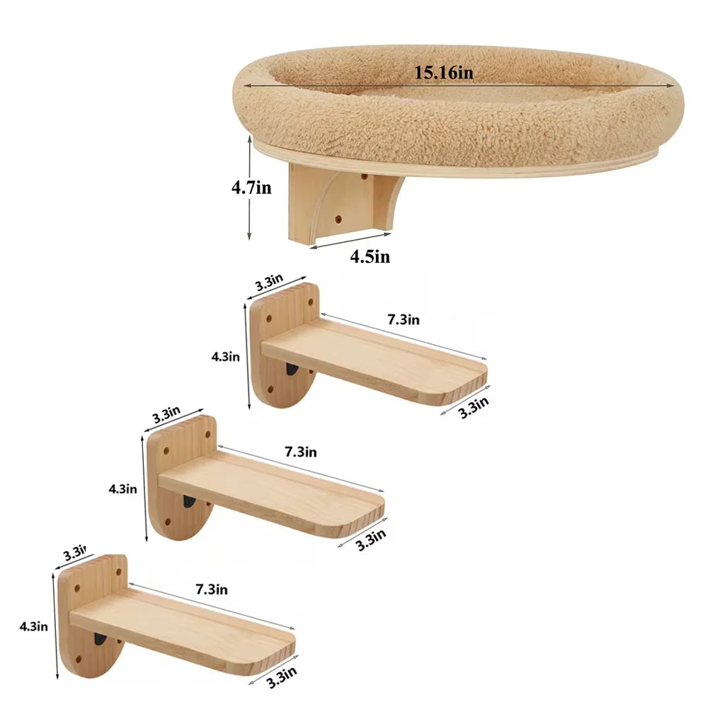 CWV Wooden Cat Wall Climbing Ladder Hammock And Scratching Post