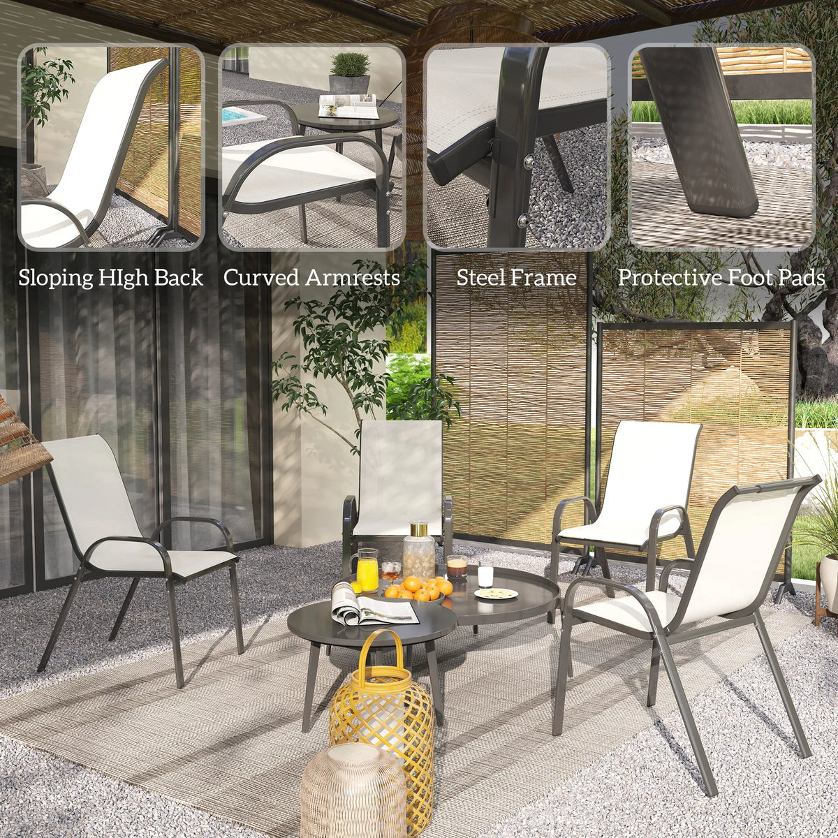 Outsunny Set of Four Stackable Outdoor Patio Dining Chairs