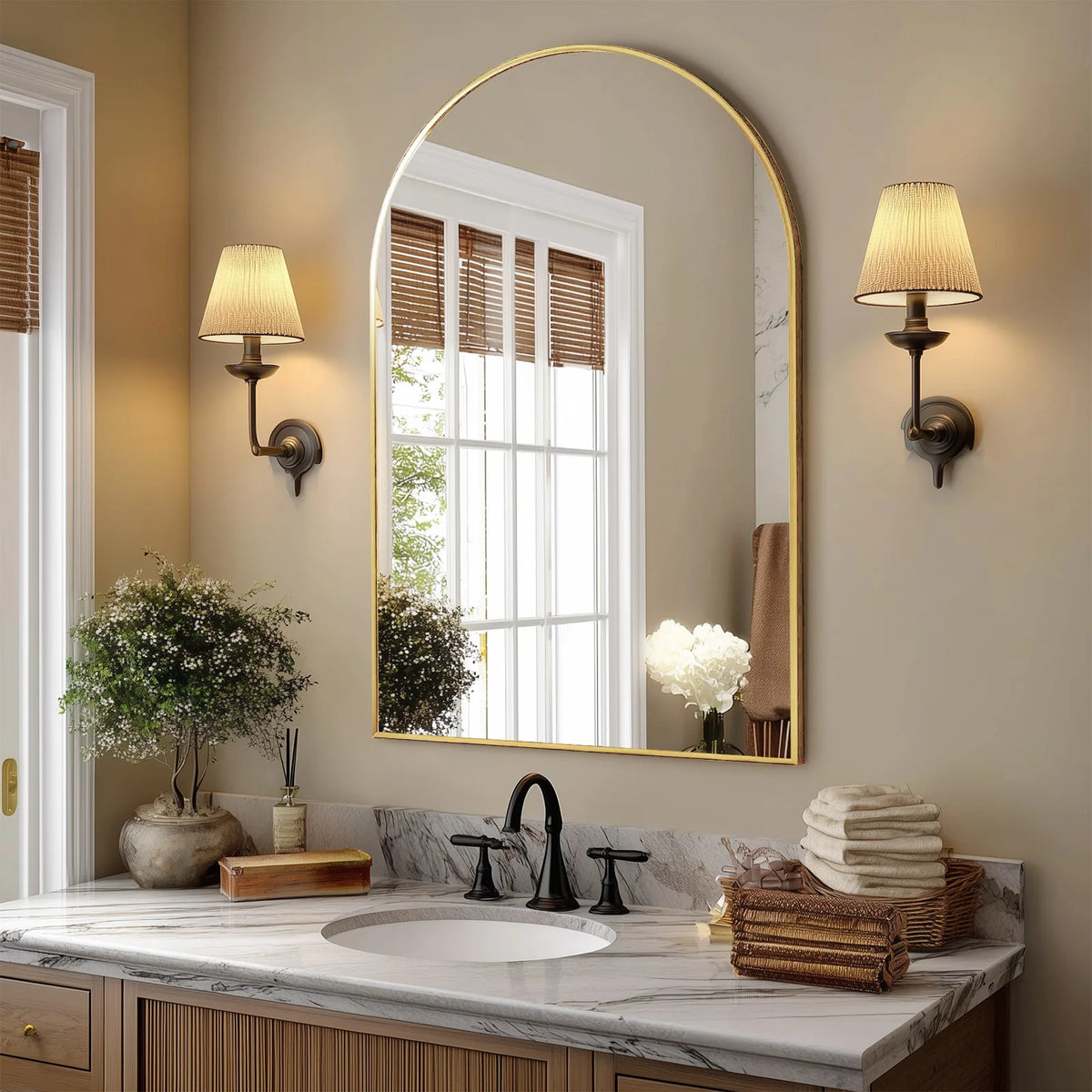 JHK Contemporary Architectural Arched Metal Framed Bathroom Mirror WallMountingSolutions