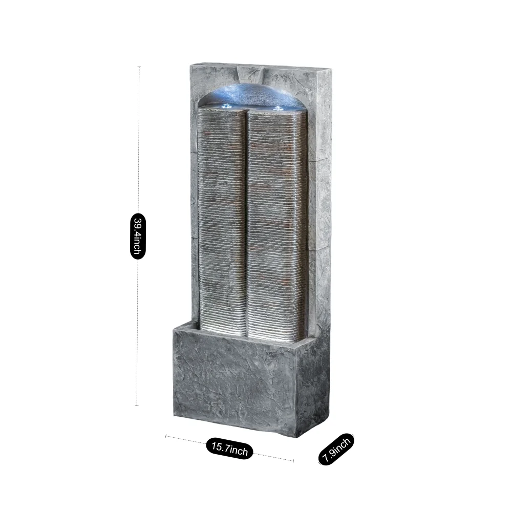 Cascading Outdoor Water Fountain With LED Lights And Quiet Pump