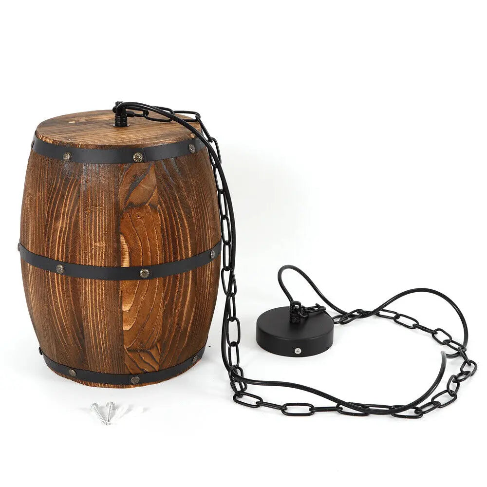 Vintage Wine Barrel Pendant Light Rustic Ceiling Lamp For Cafe Bars