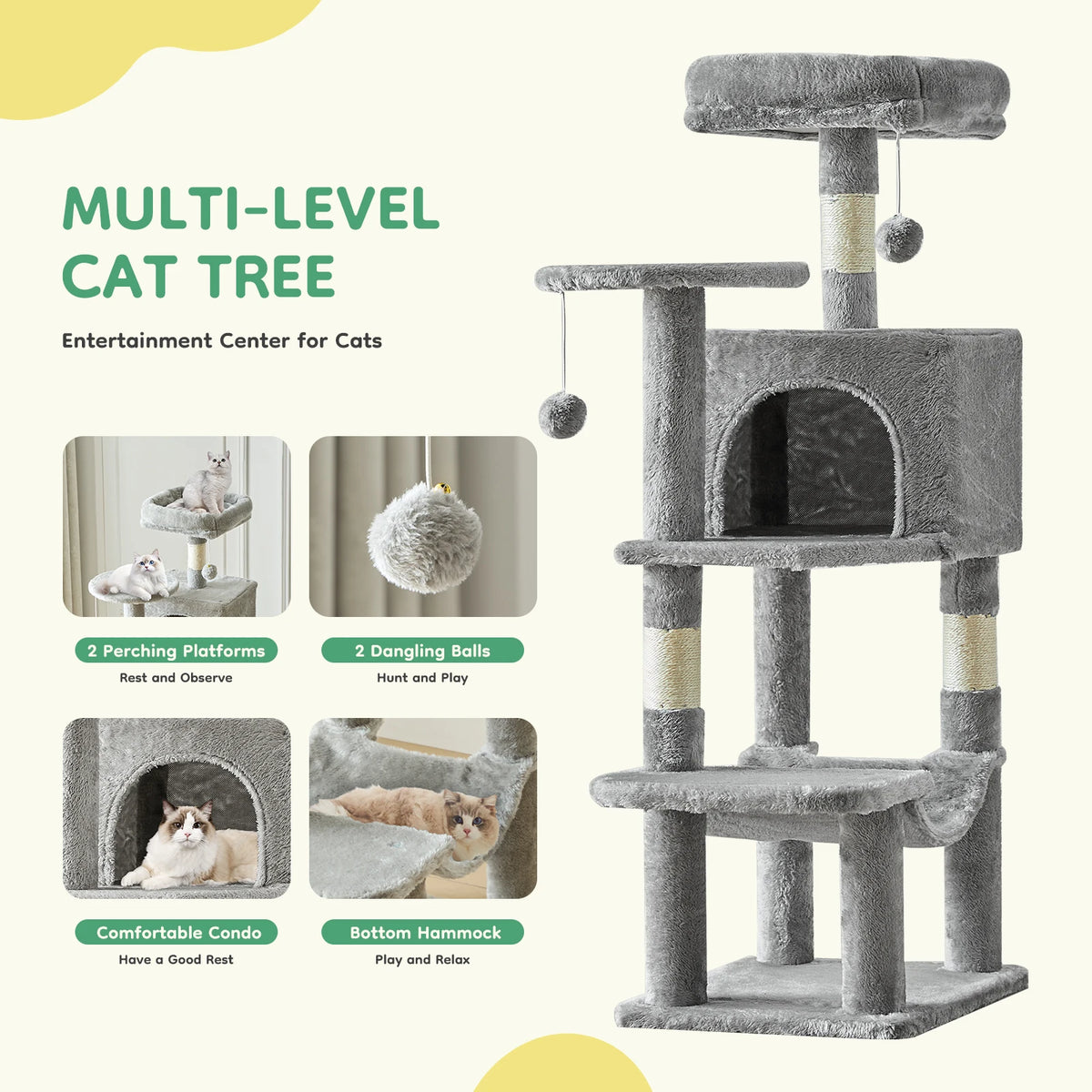 JHK Multi Level Cat Tree With Sisal Posts And House