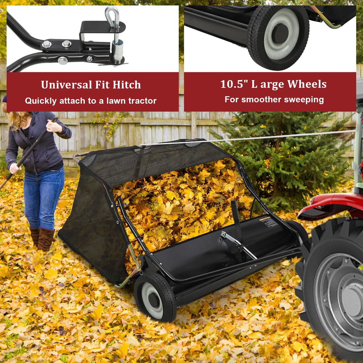HiMISS Tow Behind Lawn Sweeper With Large Capacity Debris Collector