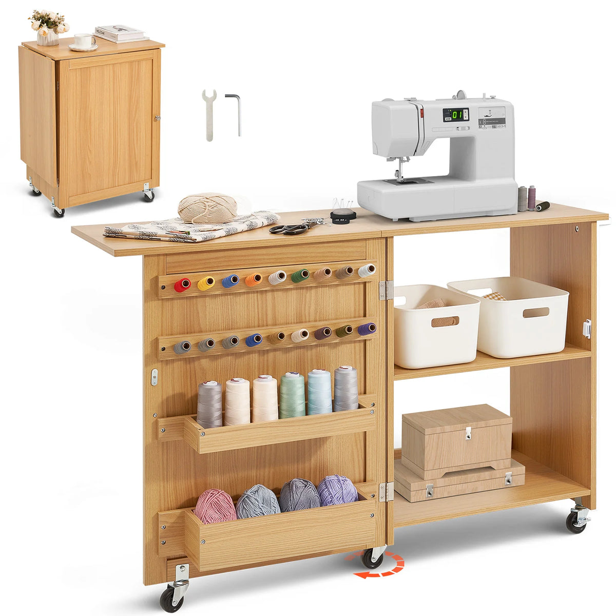 SucceBuy Multipurpose Folding Sewing Machine Table With Storage