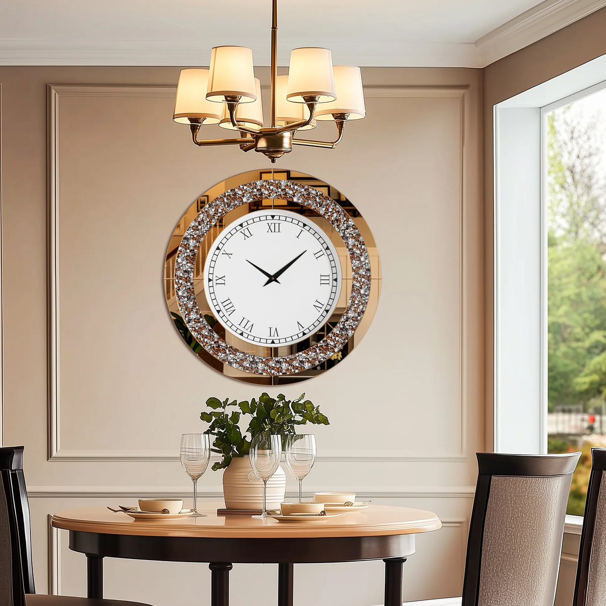 Crystal Sparkle Mirrored Round Decorative Wall Clock