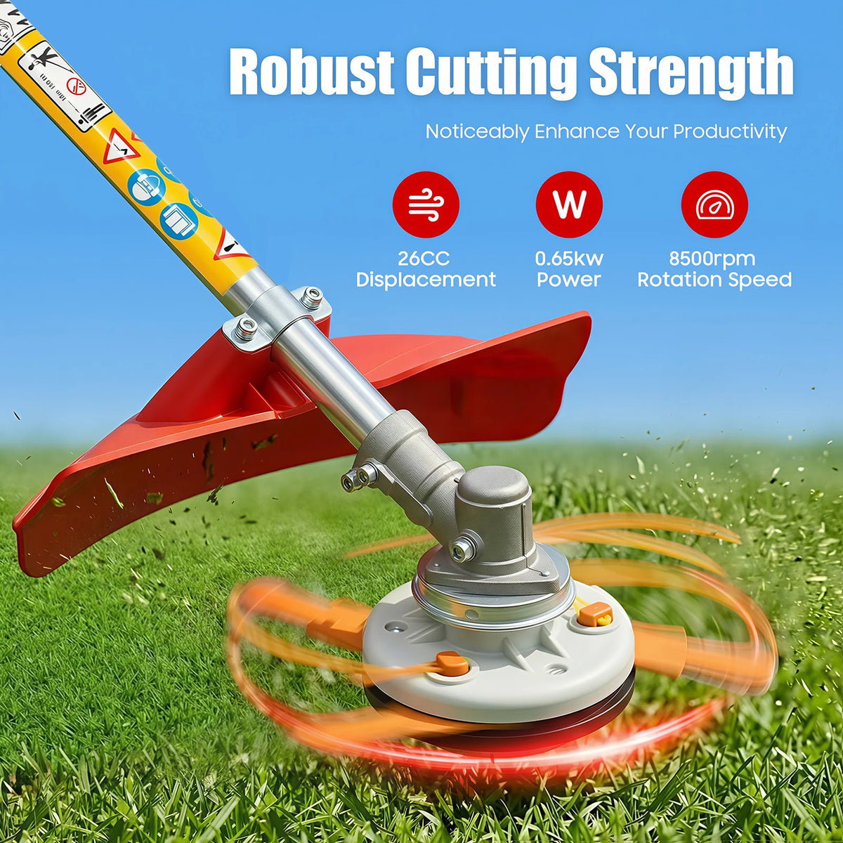 Gas Powered Two Stroke Grass Trimmer With Dual Blade Heads
