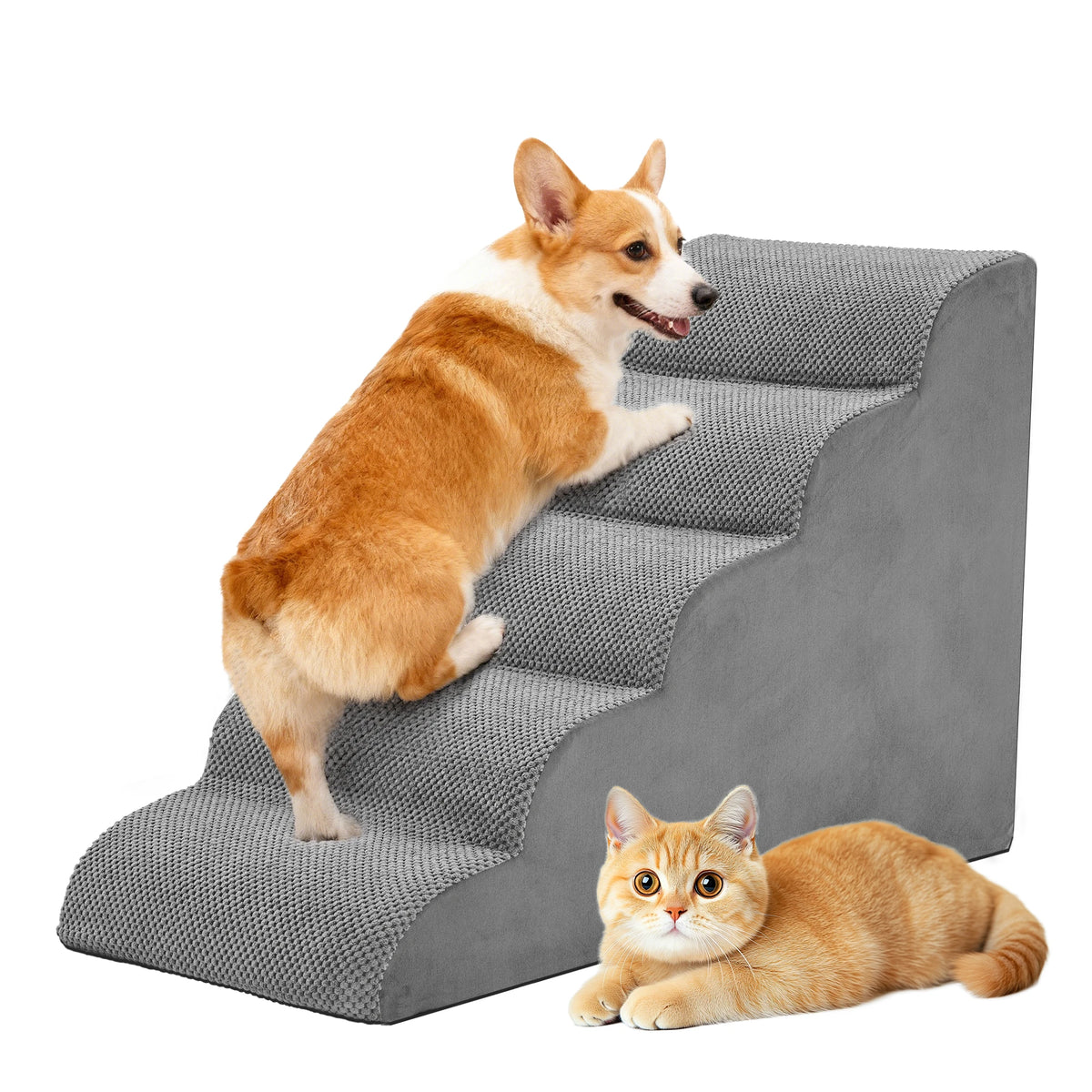 Curved Foam Dog Stairs Ramp With Non Slip Pet Steps