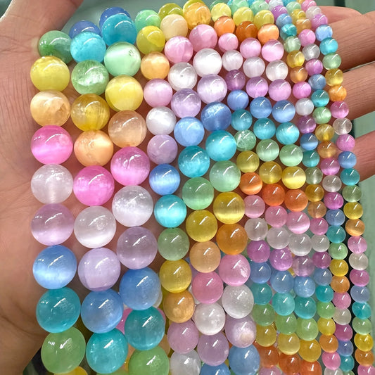 Macaron Gradient Cats Eye Glass Beads for DIY Jewelry Making