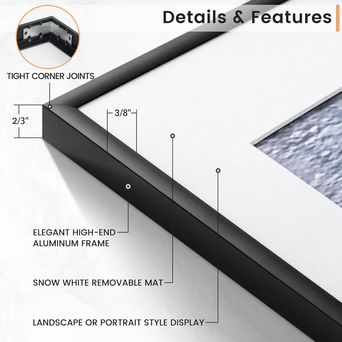 Modern Aluminum Picture Frame Set With Mats For Wall Art Display