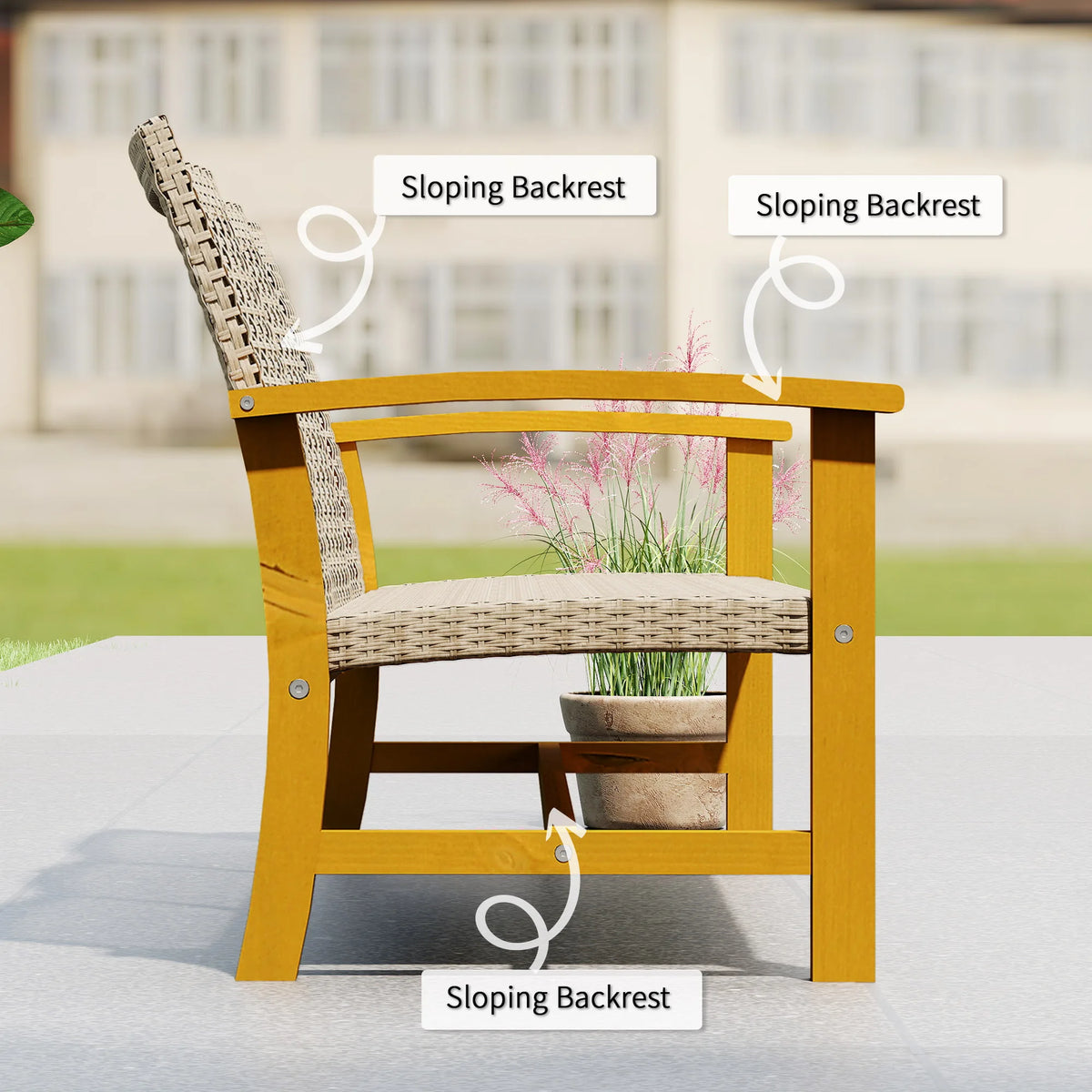Outsunny Wicker Outdoor Sofa With Acacia Wood Armrests