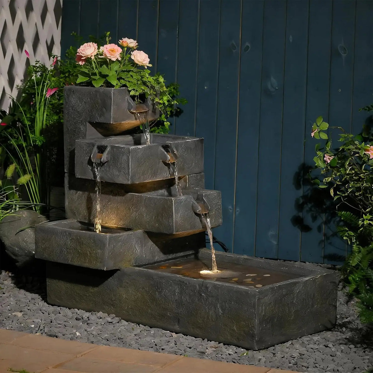 Tree Trunk Outdoor Waterfall Fountain With LED Lights For Garden