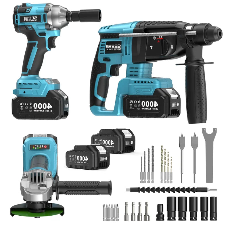 Seesii Brushless Cordless Drill Wrench Grinder 3-in-1 Combo Kit