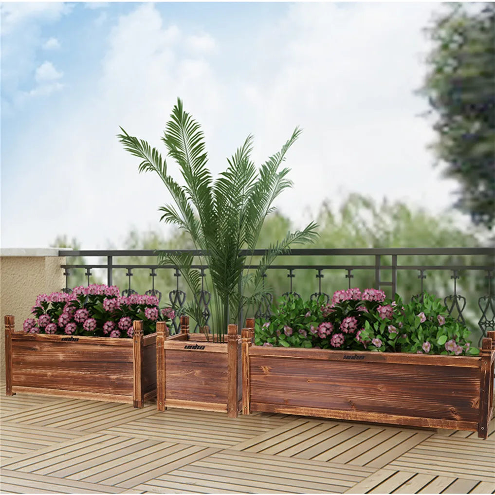 Wooden Raised Planter Box Pine Wood For Indoor Outdoor Garden Bed Vegetables Herbs