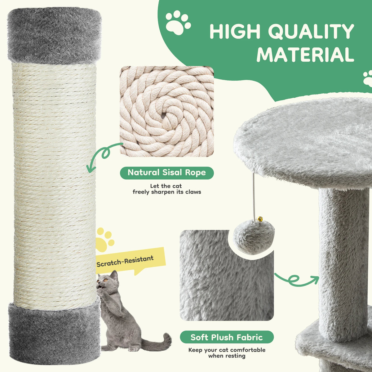 JHK Multi Level Cat Tree With Sisal Posts And House