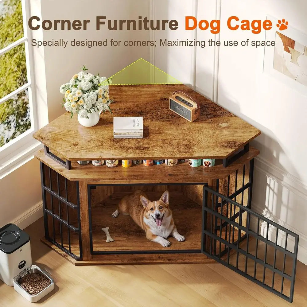 Multifunctional Dog Crate Furniture With Two Tier Storage Shelves