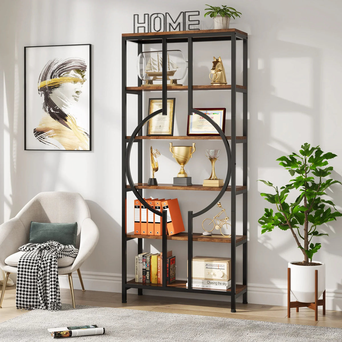 Tribesigns Industrial Bookshelf With Open Display Storage Shelves