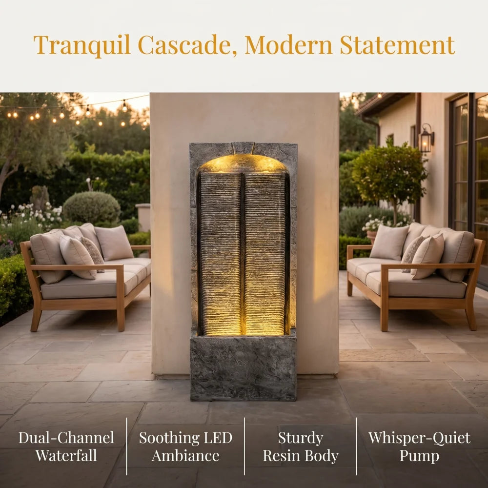 Cascading Outdoor Water Fountain With LED Lights And Quiet Pump