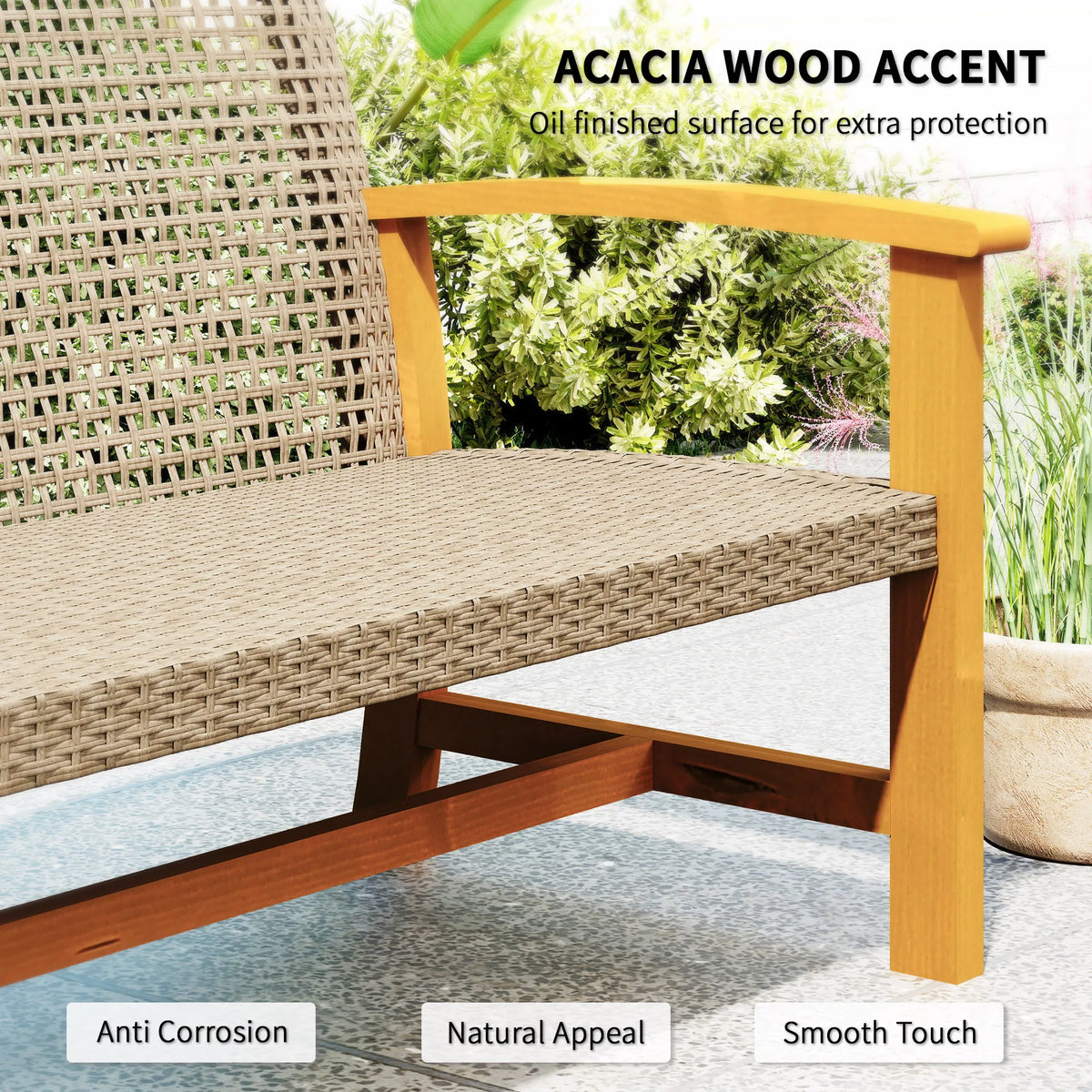 Outsunny Wicker Outdoor Sofa With Acacia Wood Armrests