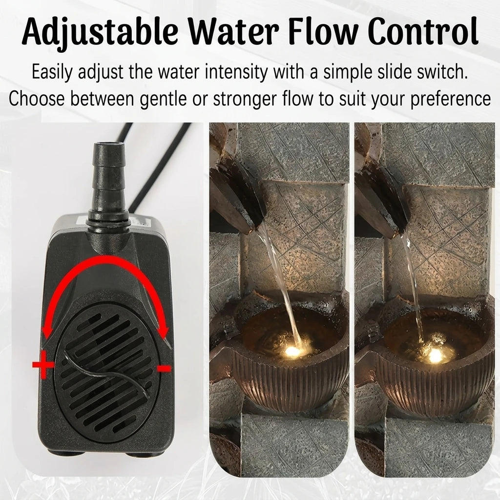 Cascading Water Fountain With LED Lights And Adjustable Flow Pump