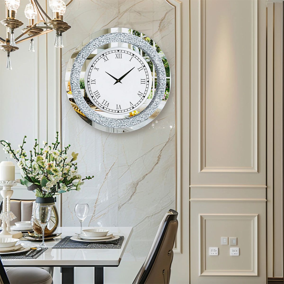 Crystal Sparkle Mirrored Round Decorative Wall Clock