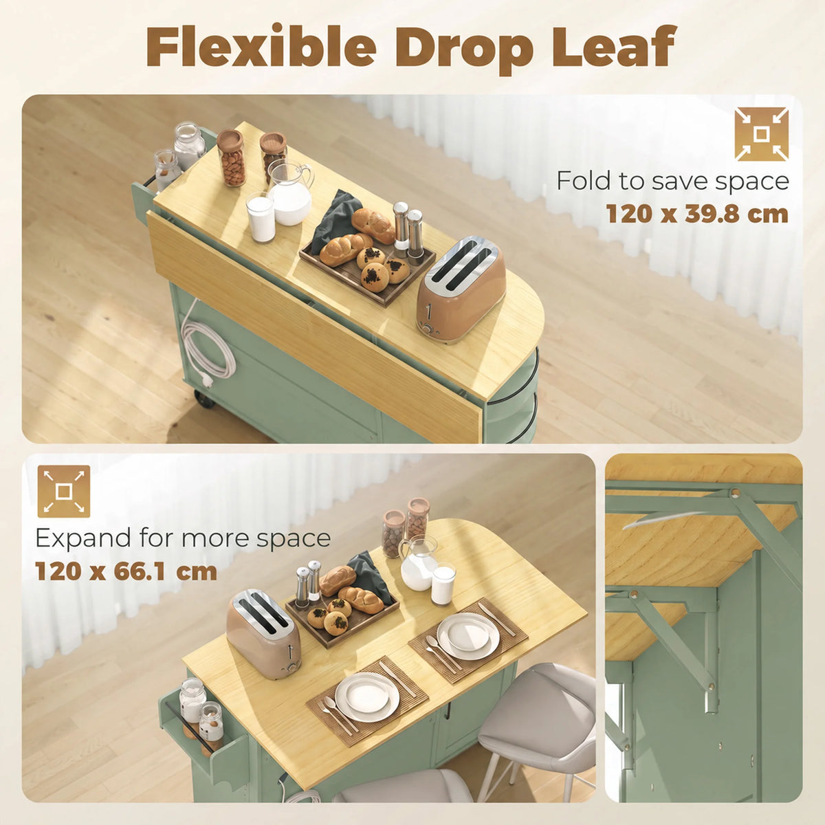 HOMCOM Rolling Kitchen Island With Power Outlet And Storage