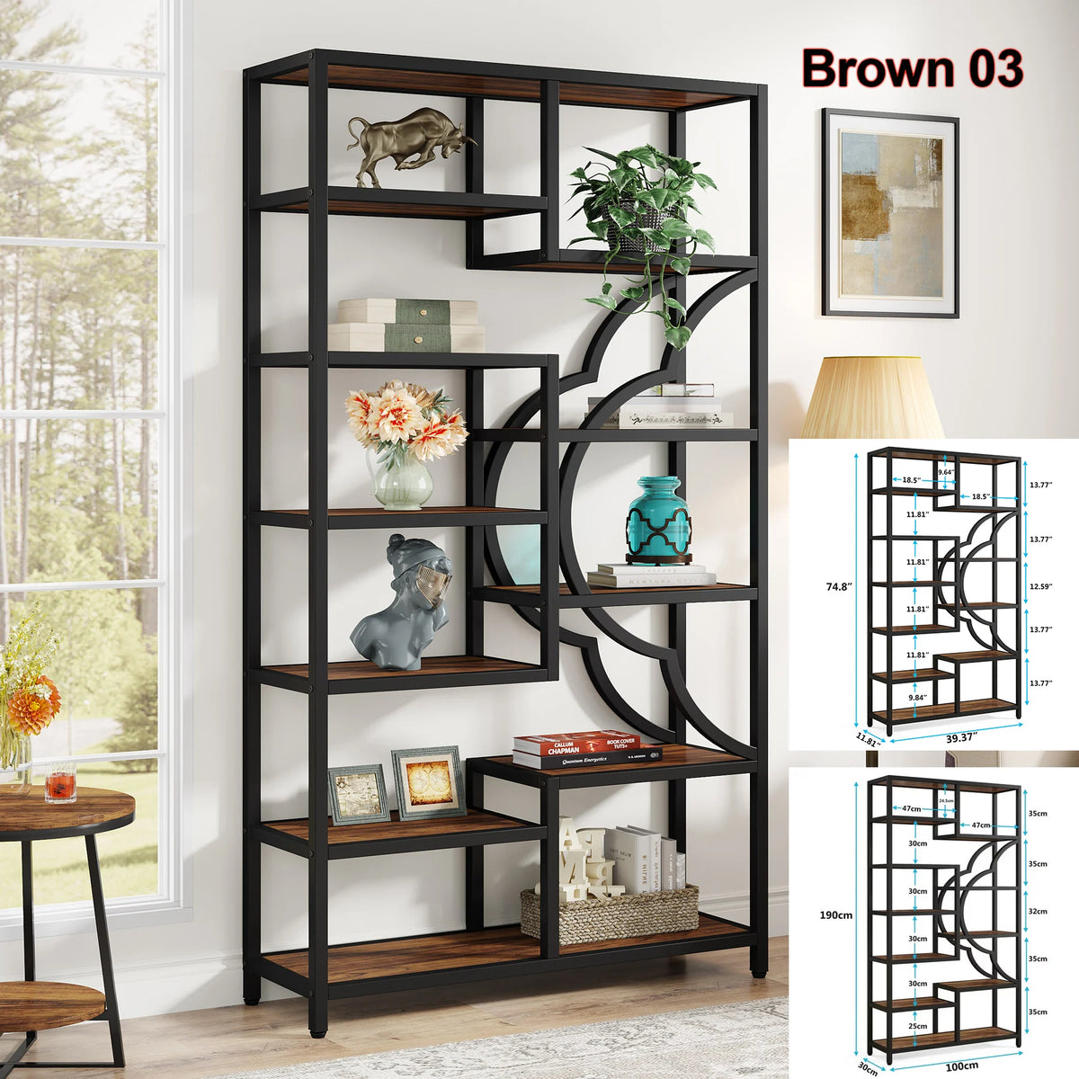Tribesigns Industrial Etagere Bookcase Freestanding Display Storage Shelf