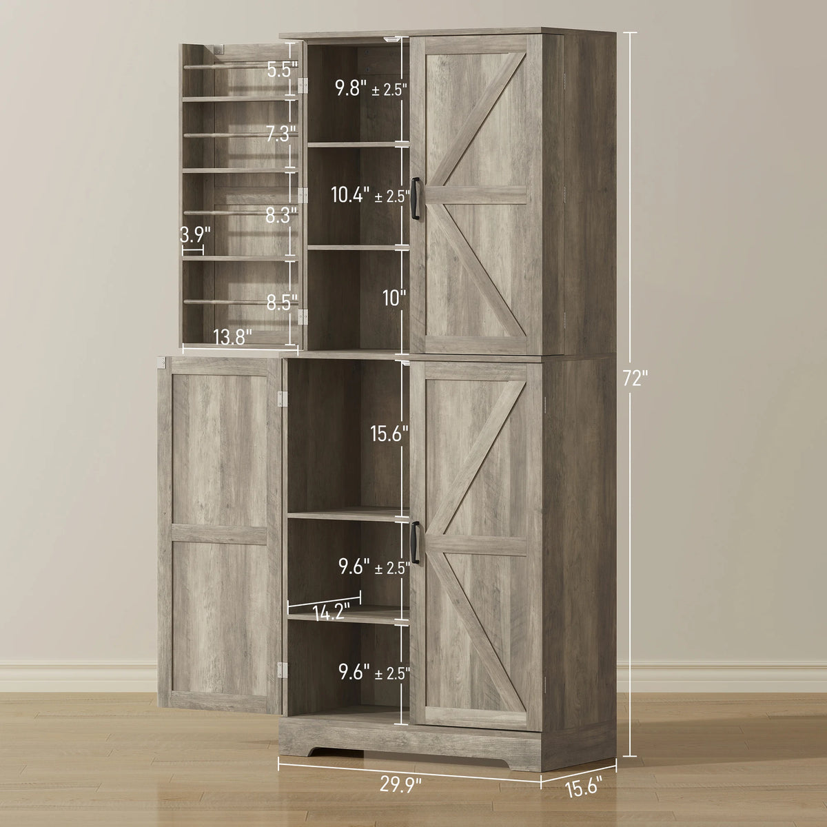 HOMCOM Farmhouse Kitchen Pantry Cabinet With Barn Door Storage