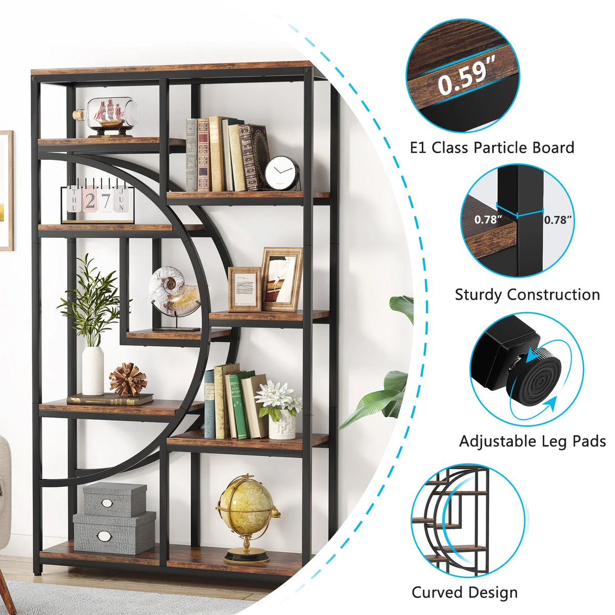 Tribesigns Industrial Etagere Bookcase Freestanding Display Storage Shelf