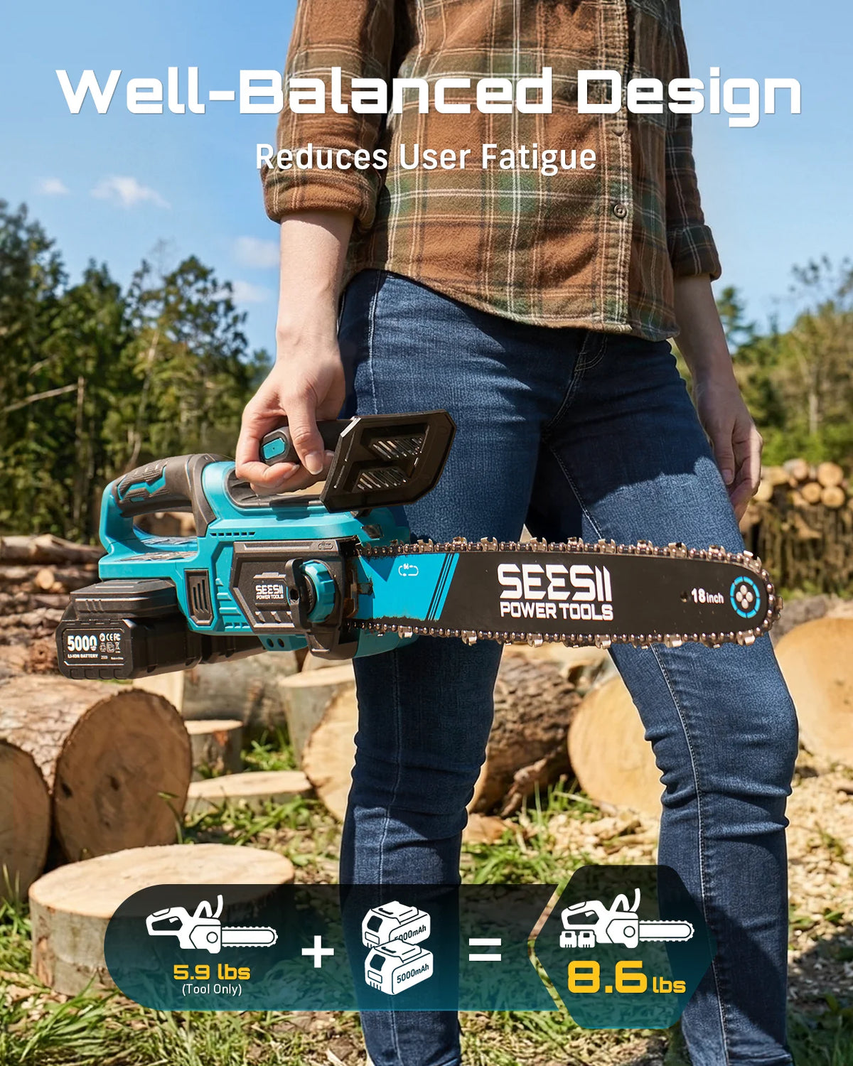 SEESII Brushless Cordless Chainsaw With Automatic Oiler For Makita Batteries
