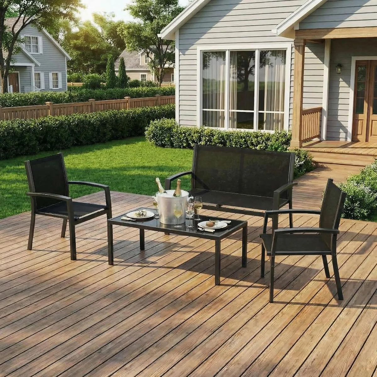 HiMISS Modern Metal Patio Furniture Set With Breathable Mesh Seating