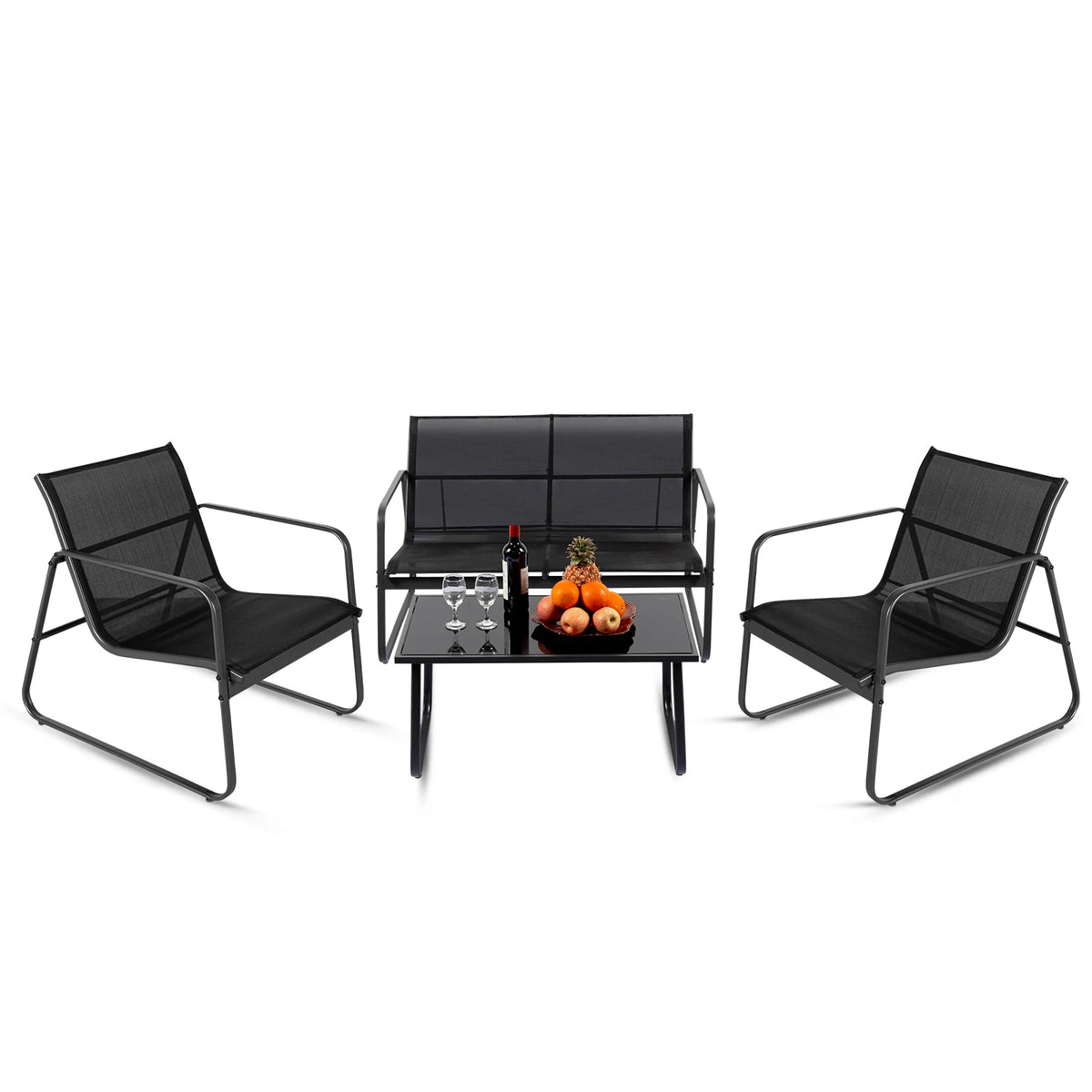 JHK Outdoor Patio Sectional Set With Metal Frame Mesh Backrests