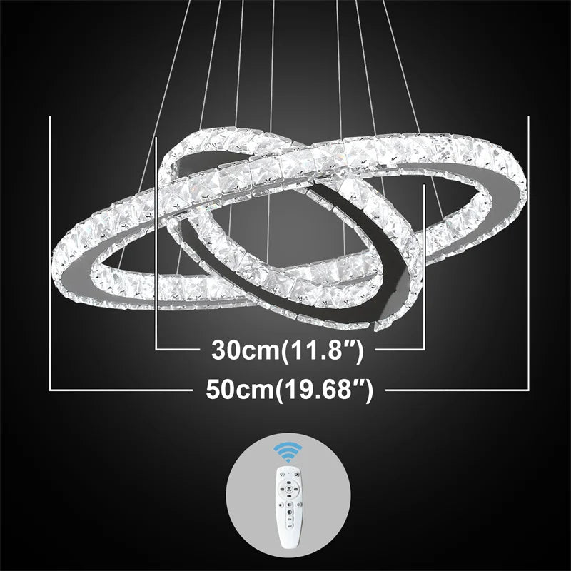 GreeLustr Modern Crystal Ring LED Chandelier With Dimmer Remote