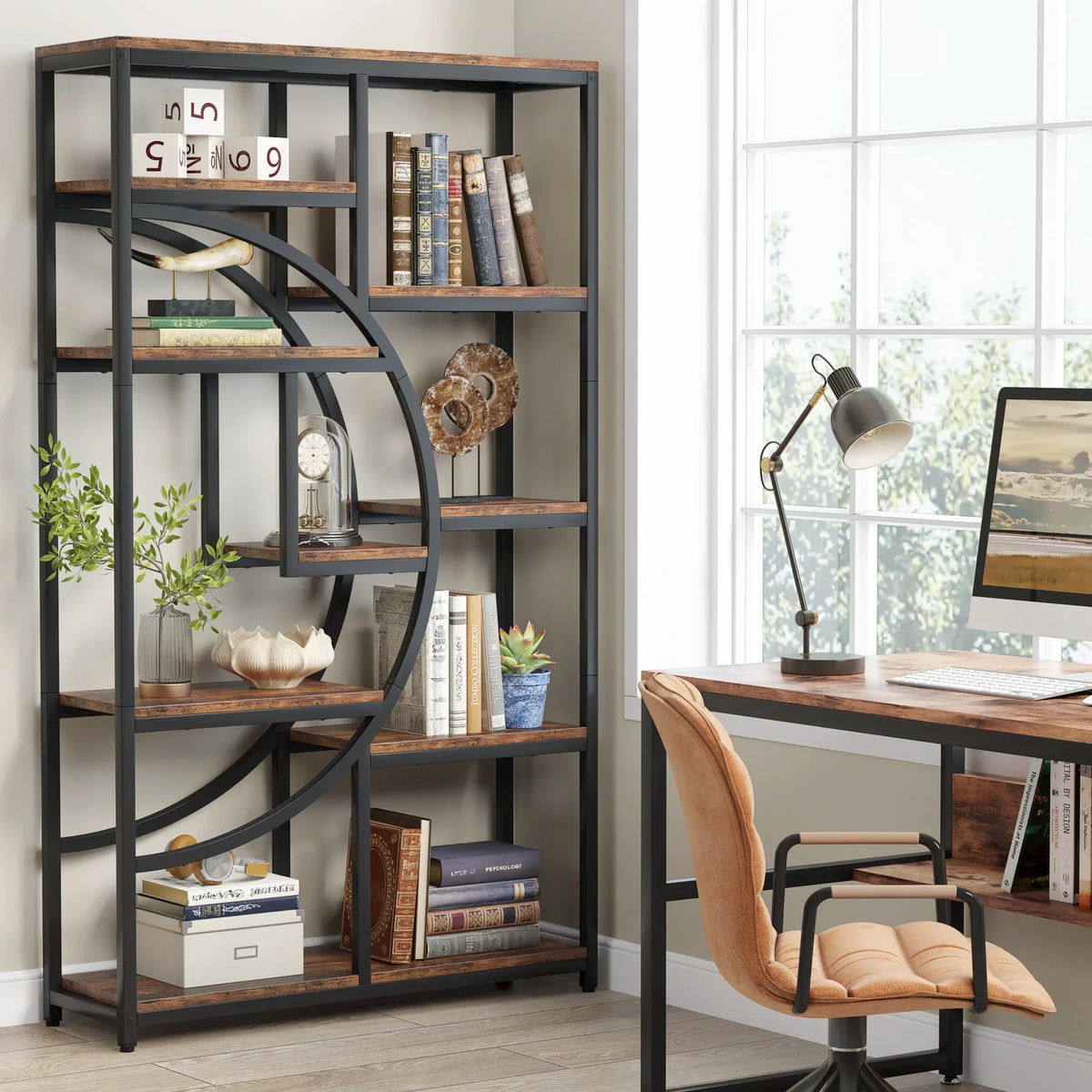 Tribesigns Industrial Etagere Bookcase Freestanding Display Storage Shelf
