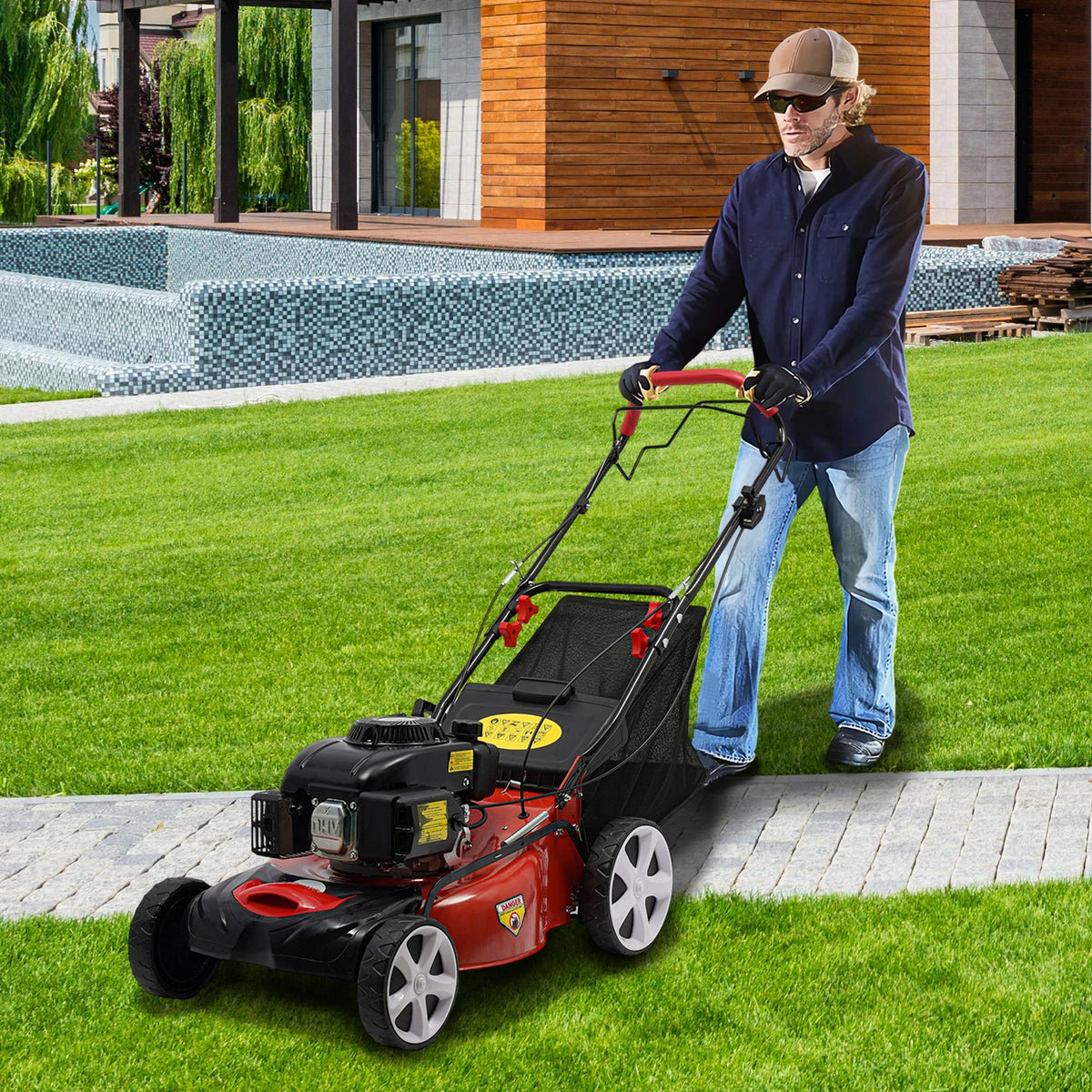 Self Propelled Gas Lawn Mower With 4 Stroke Engine