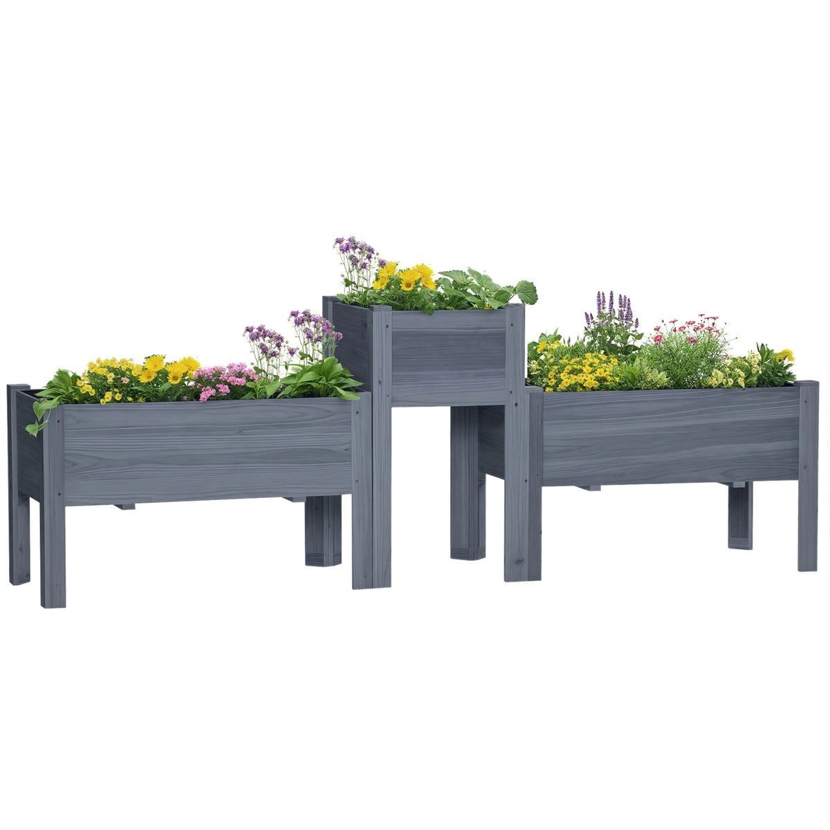 Outsunny Raised Wooden Garden Bed Planter Set With Drainage