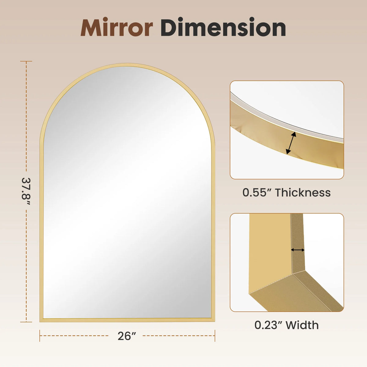 JHK Contemporary Architectural Arched Metal Framed Bathroom Mirror WallMountingSolutions