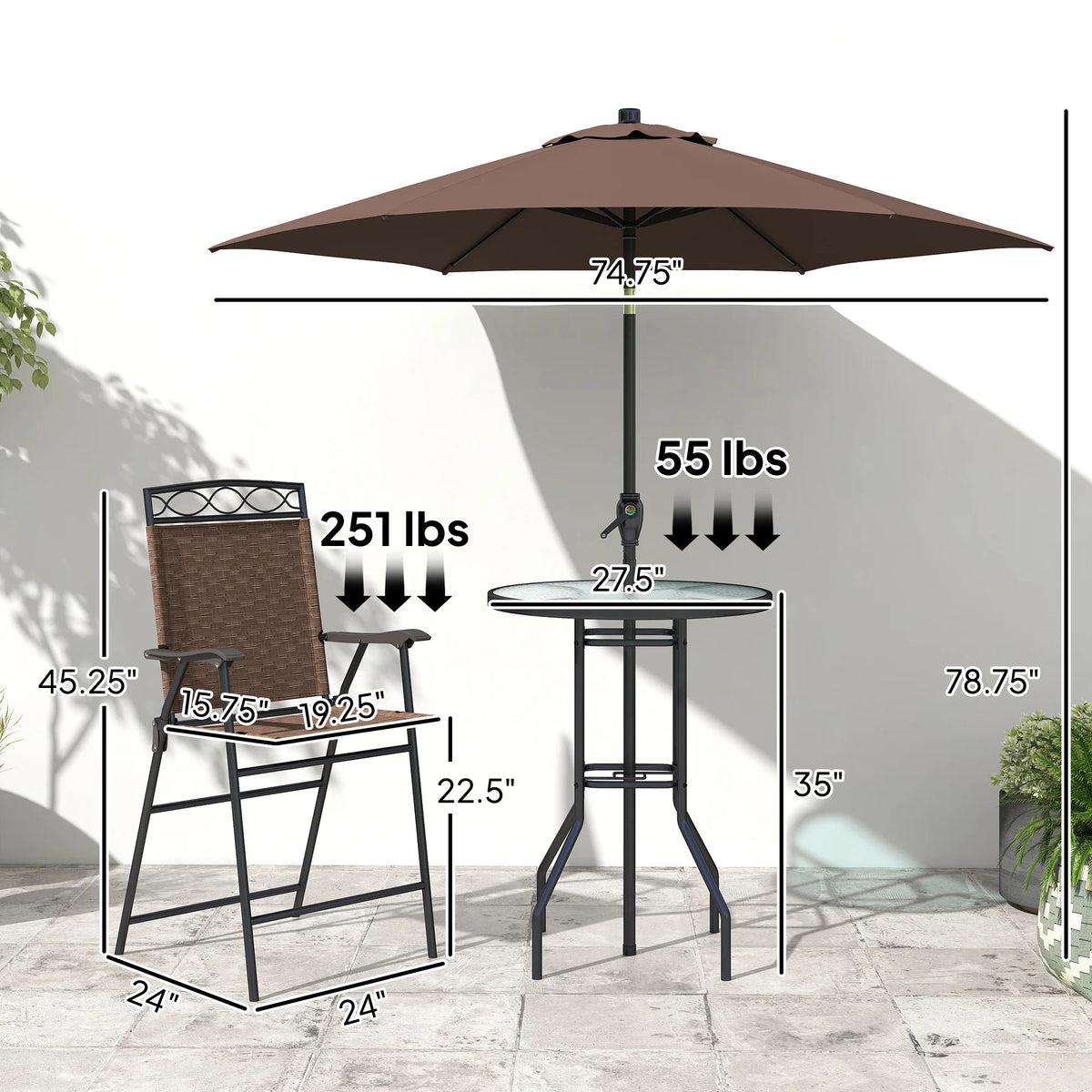 Outsunny Outdoor Patio Dining Set With Folding Chairs And Umbrella