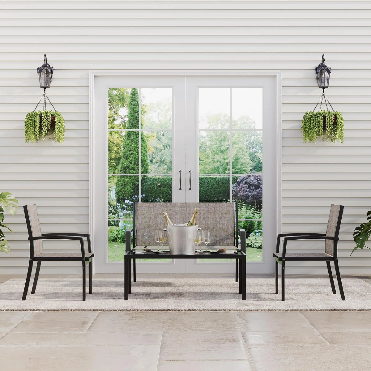 HiMISS Modern Metal Patio Furniture Set With Breathable Mesh Seating