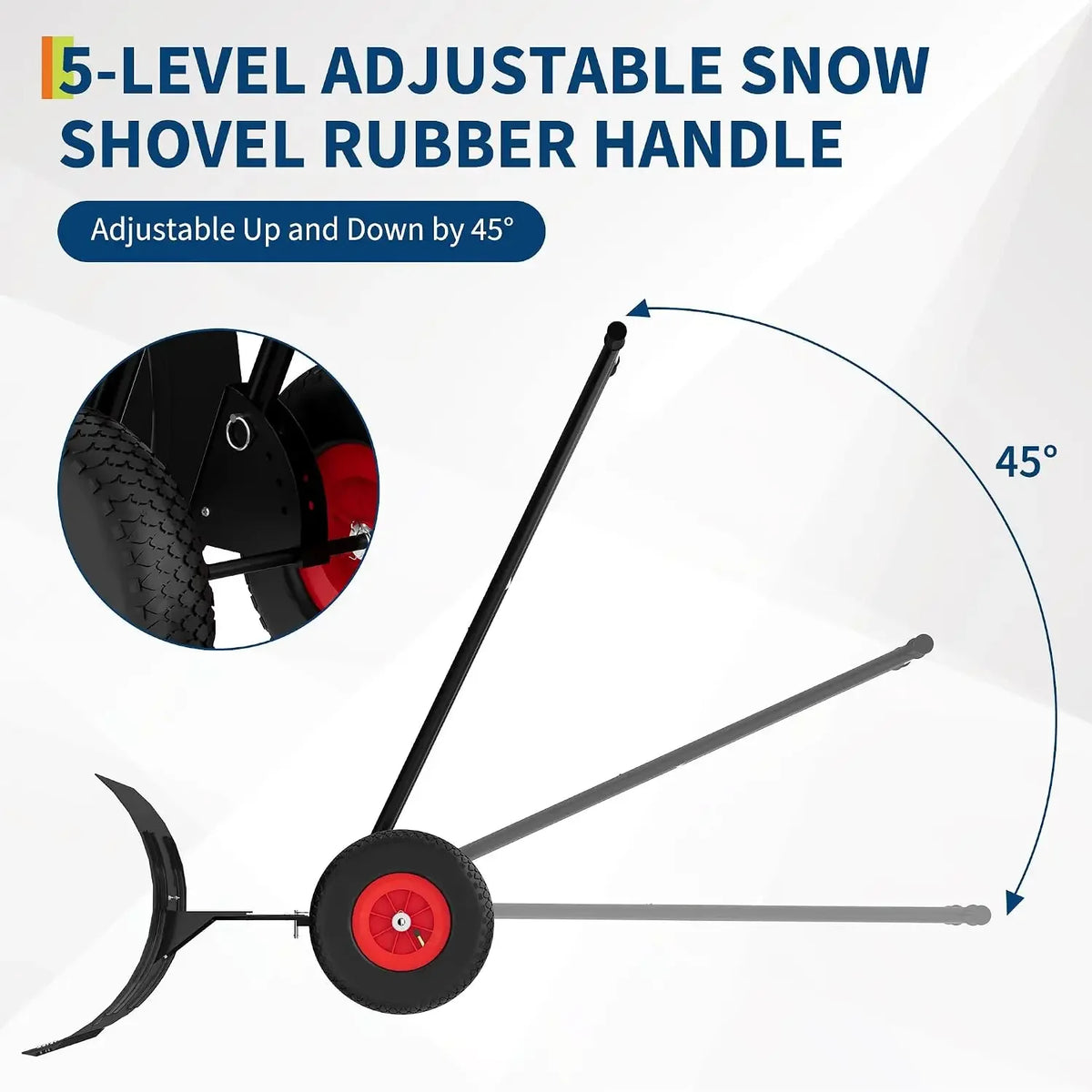 Tacleekii Heavy Duty Wheeled Snow Shovel With Adjustable Blade