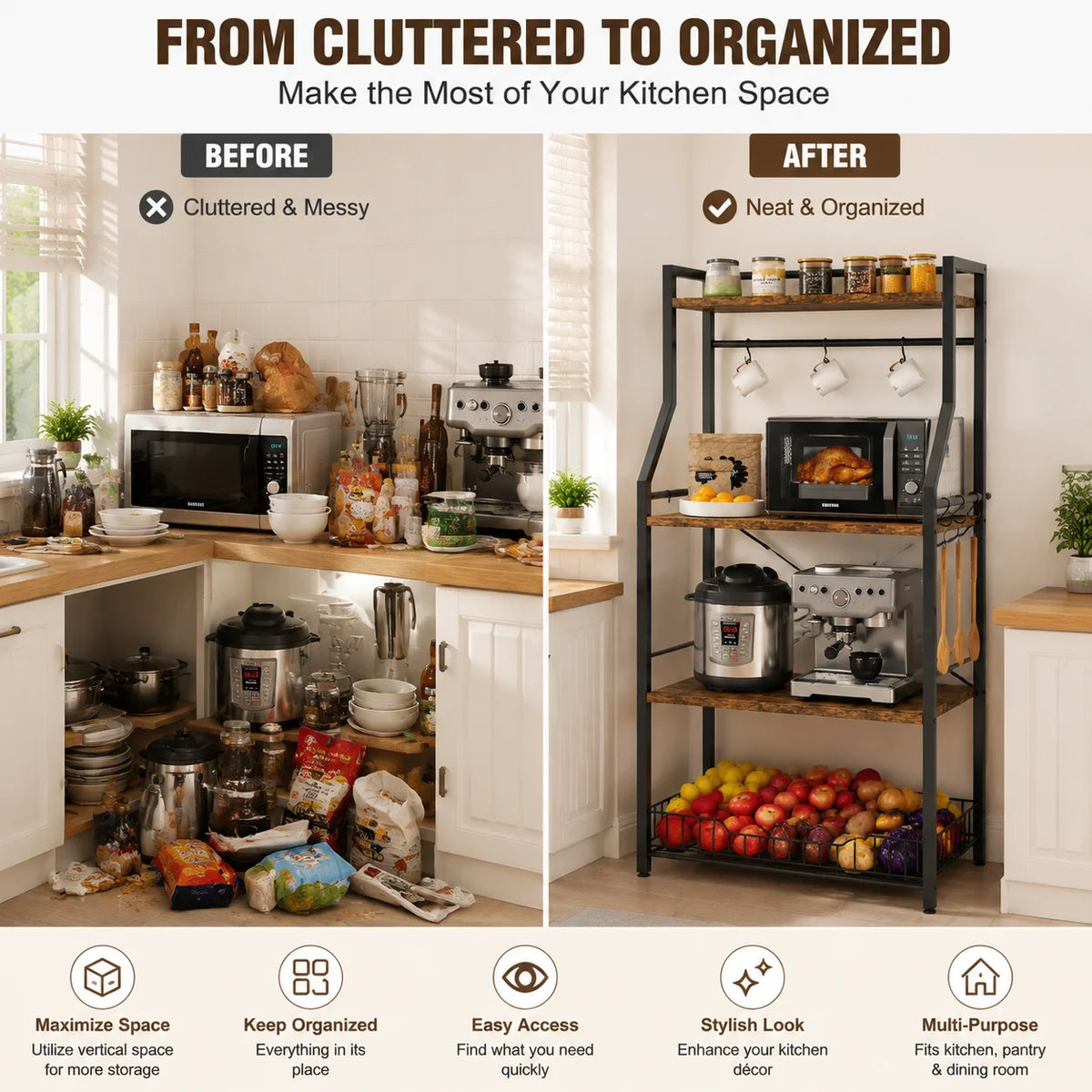 Four Tier Kitchen Bakers Rack With Microwave Stand And Storage