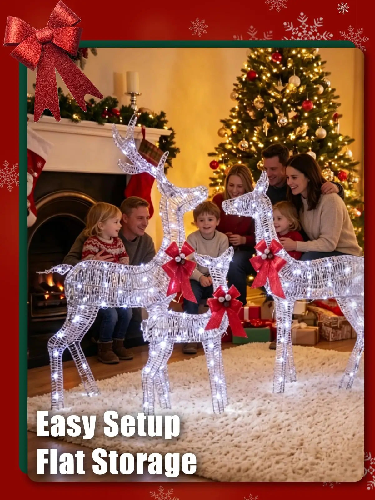 Lighted Christmas Deer Family Set With Energy Efficient LED Lights