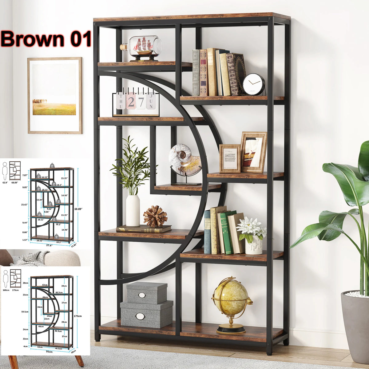Tribesigns Industrial Etagere Bookcase Freestanding Display Storage Shelf