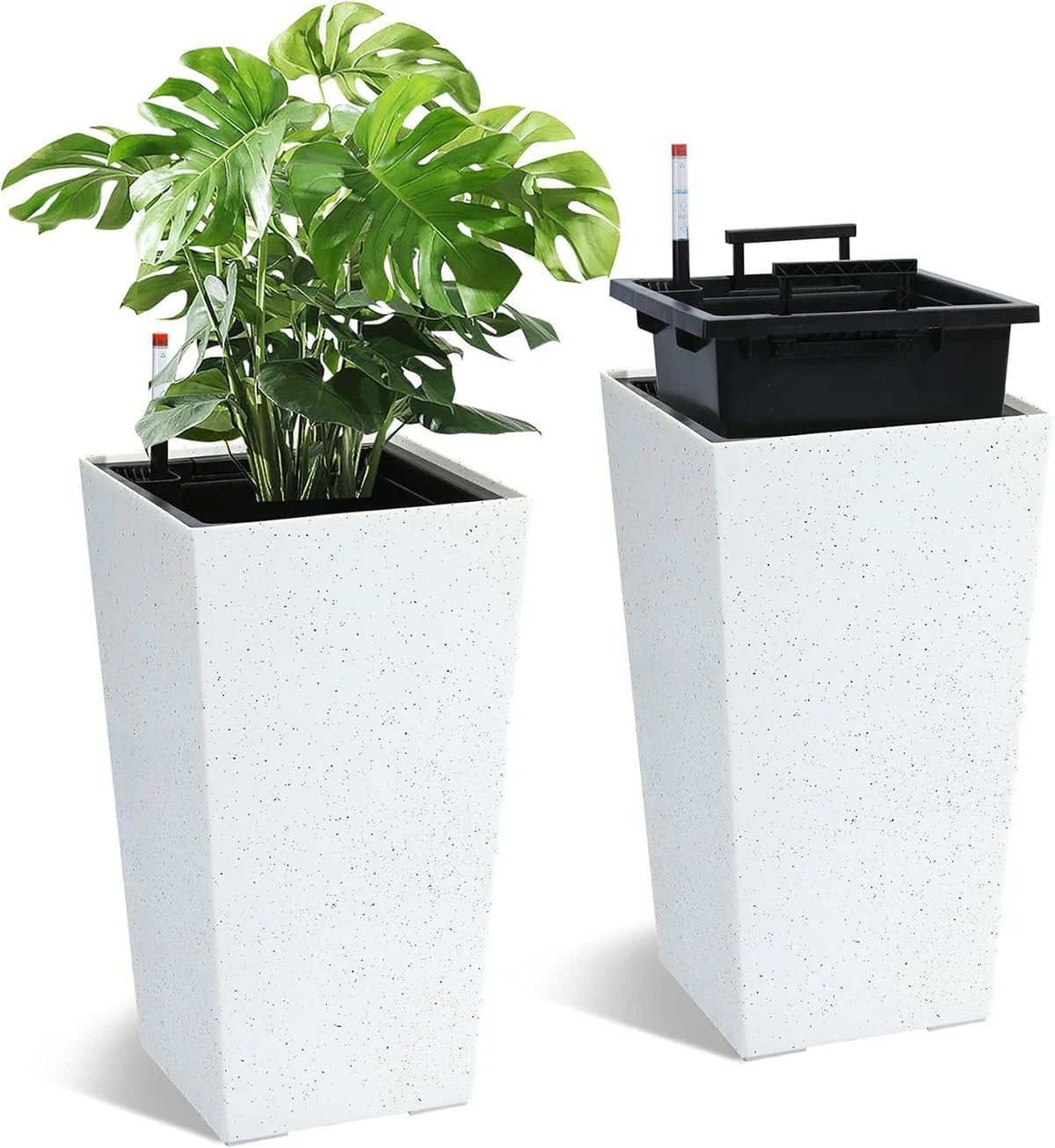 TWISTER.CK Rectangular Planters Set of 2 Large Outdoor And Indoor Plant Pots With Drainage Holes And Water Level Monitor