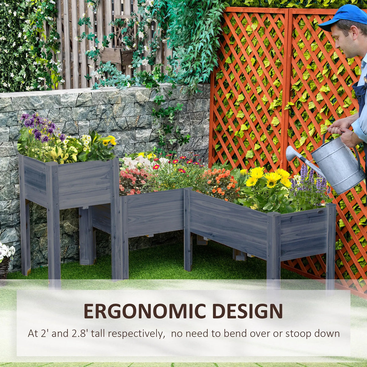 Outsunny Raised Wooden Garden Bed Planter Set With Drainage