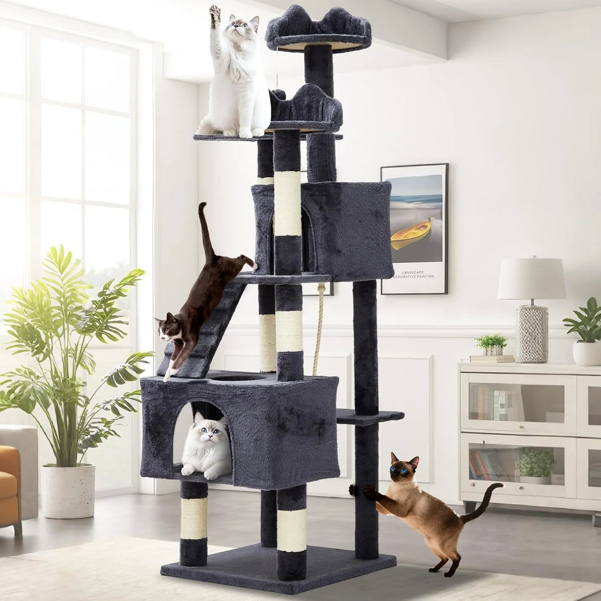 HOSSLLY Multi Level Cat Tree Tower Condo Perches And Hammock