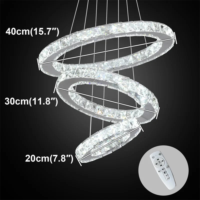 GreeLustr Modern Crystal Ring LED Chandelier With Dimmer Remote
