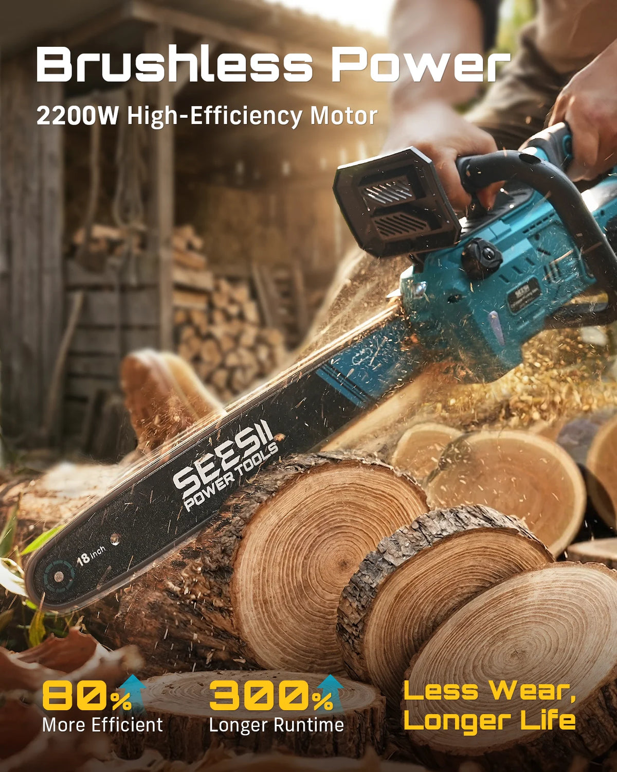 SEESII Brushless Cordless Chainsaw With Automatic Oiler For Makita Batteries