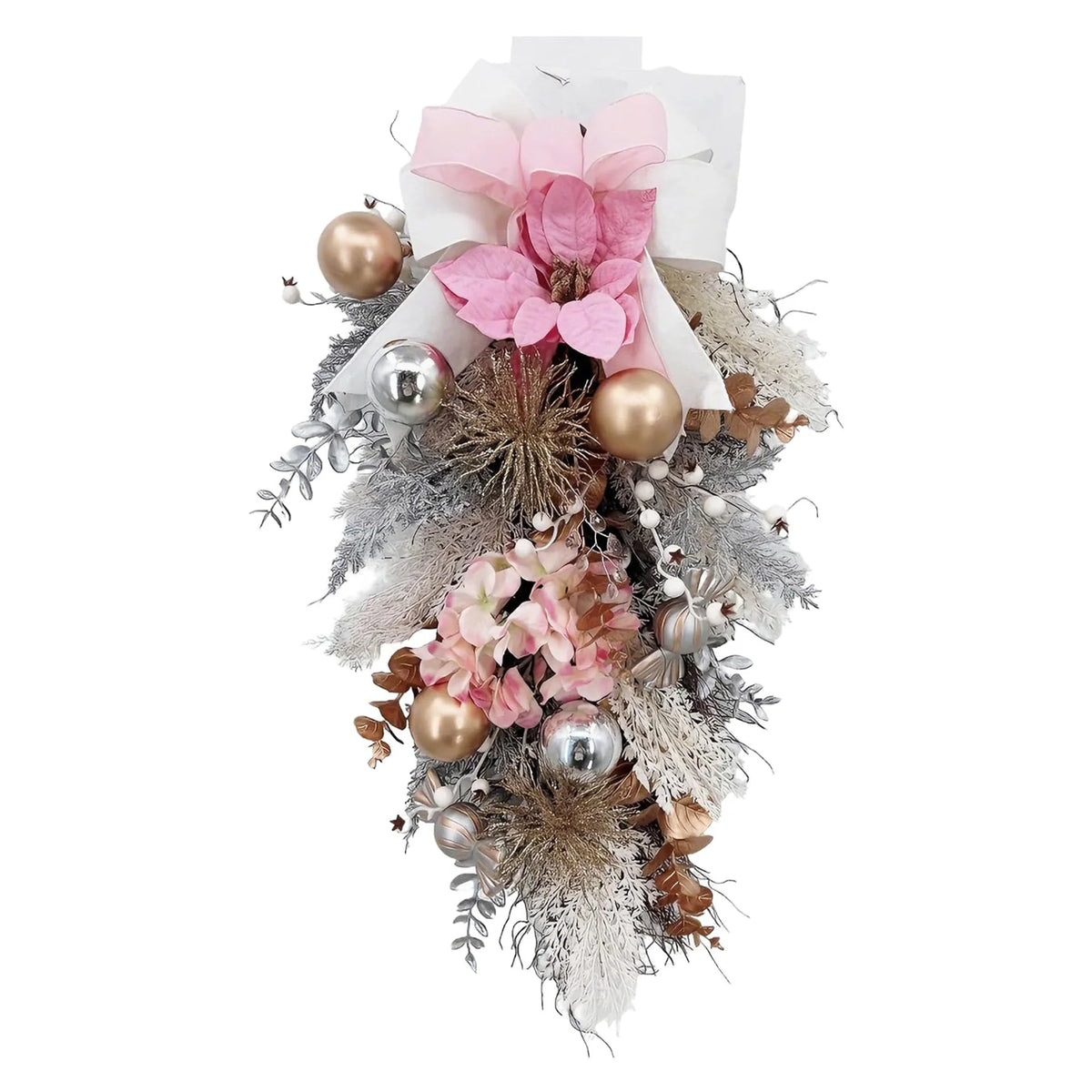 HiMISS Frosted Christmas Teardrop Swag With Satin Ribbon Bow