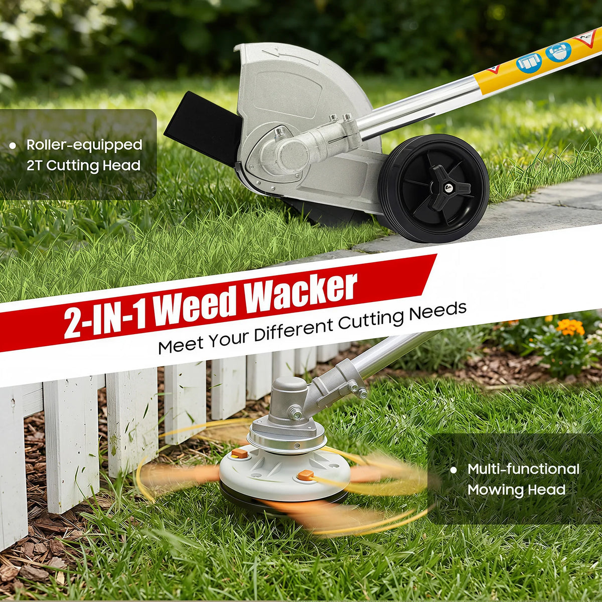 Gas Powered Two Stroke Grass Trimmer With Dual Blade Heads