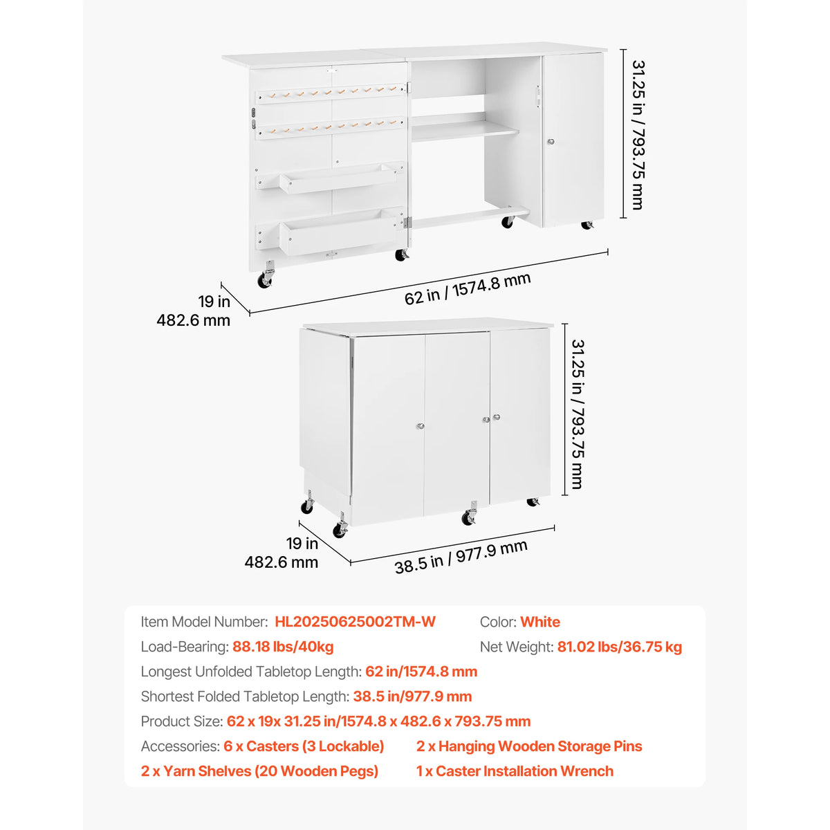 SucceBuy Folding Sewing Table With Cabinet And Charging Station Desk